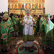 Святейший Патриарх Кирилл совершил Божественную литургию в Спасо-Преображенском соборе Соловецкого ставропигиального монастыря