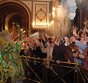 В канун праздника Входа Господня в Иерусалим Святейший Патриарх Алексий совершил всенощное бдение в храме Христа Спасителя