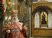 В день памяти священномученика Илариона (Троицкого) Святейший Патриарх Алексий совершил Божественную Литургию в Сретенском монастыре