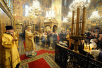 Патриаршее служение в Неделю святых отец и день памяти святителя Петра, митрополита Московского, в Успенском соборе Кремля