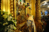 Патриаршее служение в Богоявленском кафедральном соборе в канун празднования иконе Божией Матери «Споручница грешных»