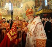В понедельник Светлой седмицы Предстоятель Русской Церкви совершил Божественную литургию в Успенском соборе Московского Кремля