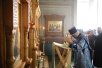 Патриарший визит на Валаам. Божественная литургия в храме на Игуменском кладбище.