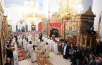 Первосвятительский визит в Псковскую епархию. Божественная литургия в Свято-Троицком соборе Псковского кремля.