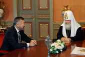 Встреча Святейшего Патриарха Кирилла с главой республики Калмыкия А.М. Орловым и епископом Элистинским Зиновием
