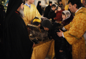 В канун празднования 65-летия Предстоятеля Русской Церкви в Храме Христа Спасителя совершено всенощное бдение