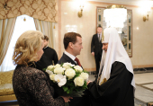 Președintele Rusiei D.A.Medvedev l-a felicitat pe Preafericitul Patriarh Kiril cu cea de-a treia aniversare de la intronizare