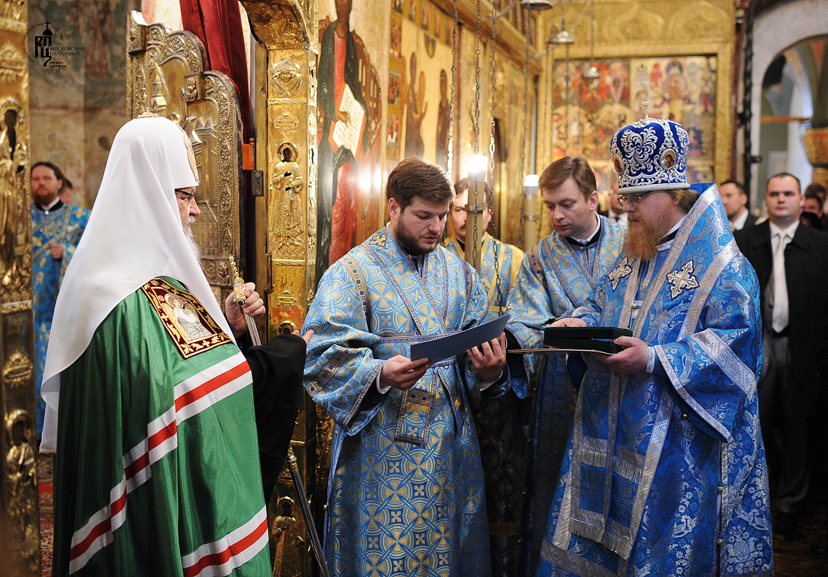 Slujire Patriarhală în catedrala Bună Vestirea din Kremlin de sărbătoarea Bunei Vestiri a Preasfintei Născătoare de Dumnezeu