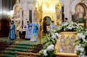 В канун праздника Успения Пресвятой Богородицы Святейший Патриарх Кирилл совершил всенощное бдение в Храме Христа Спасителя
