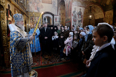 В праздник Благовещения Пресвятой Богородицы Предстоятель Русской Церкви совершил Литургию в Благовещенском соборе Московского Кремля