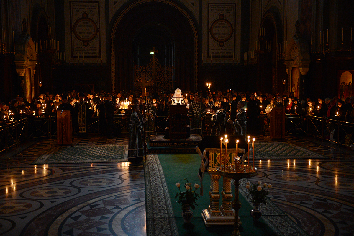 Slujirea Patriarhului în ziua de luni a primei săptămâni din Postul Mare. Citirea Canonului cel Mare al cuviosului Andrei Criteanul la catedrala „Hristos Mântuitorul”