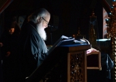 Во вторник первой седмицы Великого поста Святейший Патриарх Кирилл молился за уставным богослужением в Новоспасском ставропигиальном монастыре