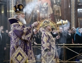 Патриаршее служение в канун праздника Благовещения Пресвятой Богородицы в Храме Христа Спасителя г. Москвы