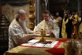 В праздник Собора Пресвятой Богородицы Предстоятель Русской Церкви совершил Литургию в Успенском соборе Московского Кремля
