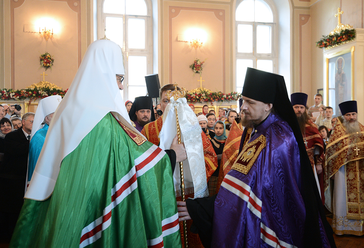 Slujirea Patriarhului de ziua pomenirii sfintei muceniţe Tatiana în paraclisul Universităţii de Stat de la Moscova. Hirotonia arhimandritului Ignatii (Rumeantsev) în treapta de episcop de Uvarovo şi Kirsanov