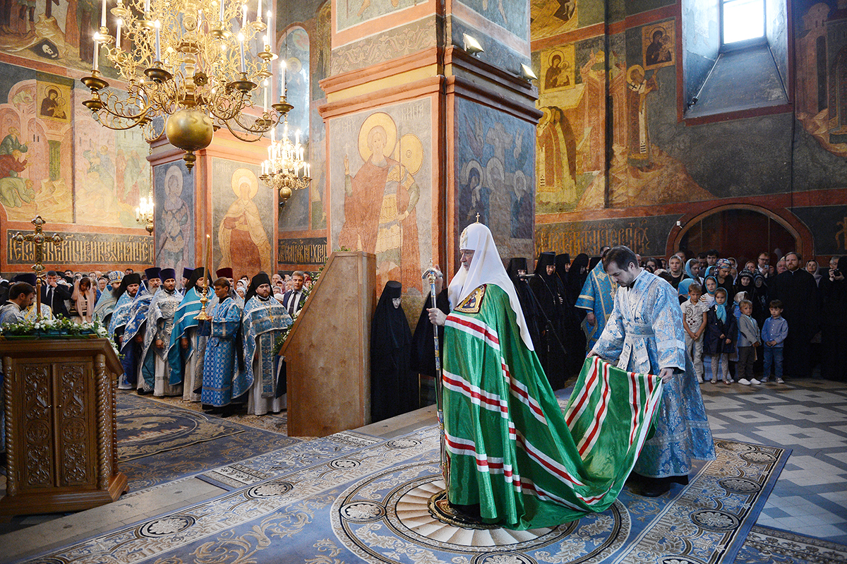 Slujirea Patriarhului la mănăstirea Novodevicie, or. Moscova. Hirotonia arhimandritului Agafanghel (Daineko) în treapta de episcop de Norilsk și Turuhansk. Litia pentru nou adormitul Preafericitul mitropolit al Kievului Vladimir
