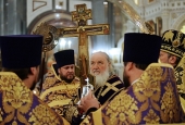 În ajunul sărbătorii Înălțării Cinstitei și de Viață Făcătoarei Cruci a Domnului Preafericitul Patriarh Chiril a oficiat privegherea la catedrala „Hristos Mântuitorul” în Moscova