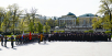 Depunerea coroanei de flori la mormântul Ostașului necunoscut lângă zidul Kremlinului