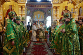 Святейший Патриарх Кирилл совершил Литургию в Преображенском соборе Валаамского монастыря