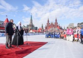 Sanctitatea Sa Patriarhul Chiril a participat la ceremonia de deschidere pe Piaţa Roşie a etapei finale a celui de-al VI-lea turneu de copii la hocheiul rus pentru Cupa Patriarhului