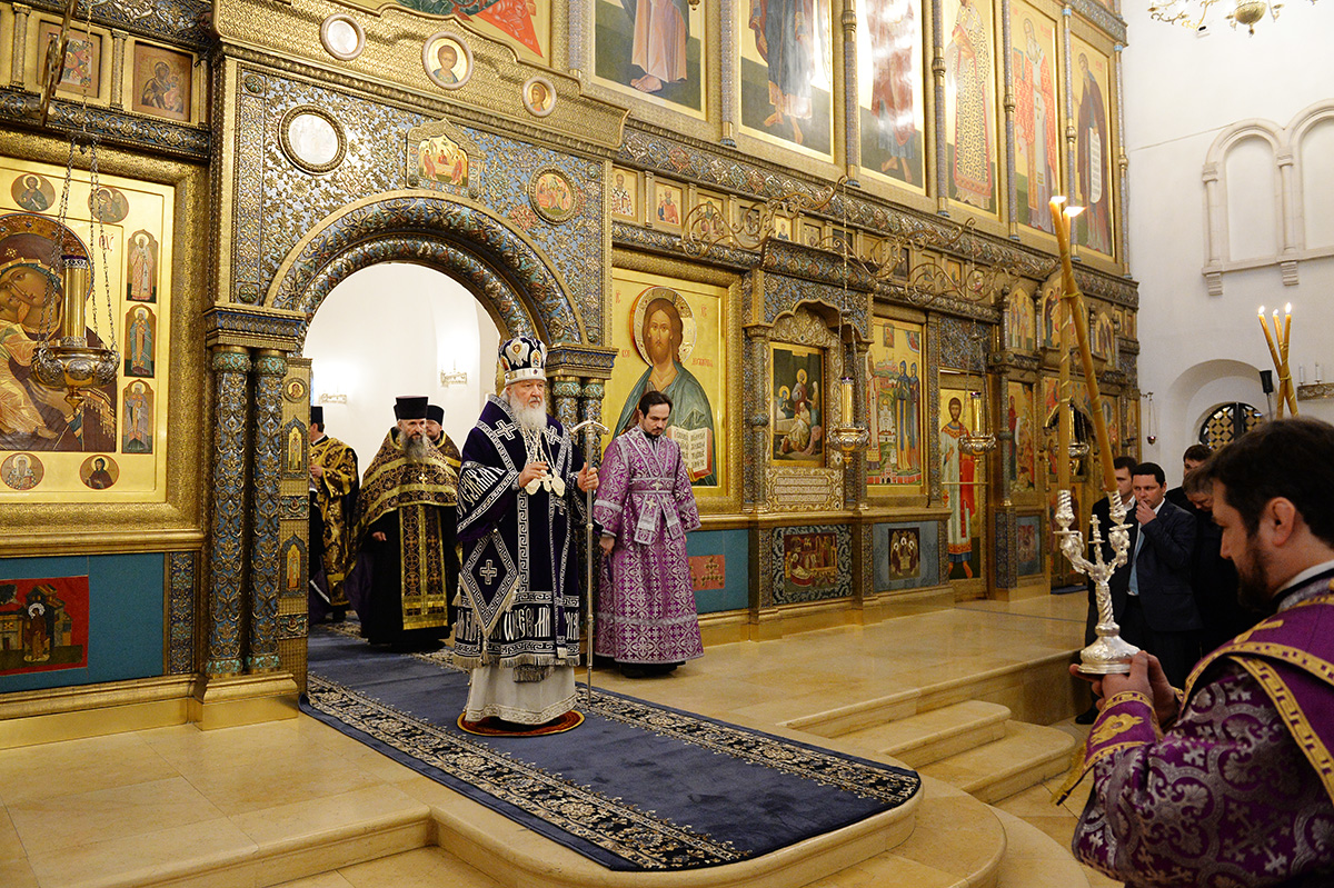 Патриаршее служение в канун субботы 1-й седмицы Великого поста в Зачатьевском ставропигиальном монастыре