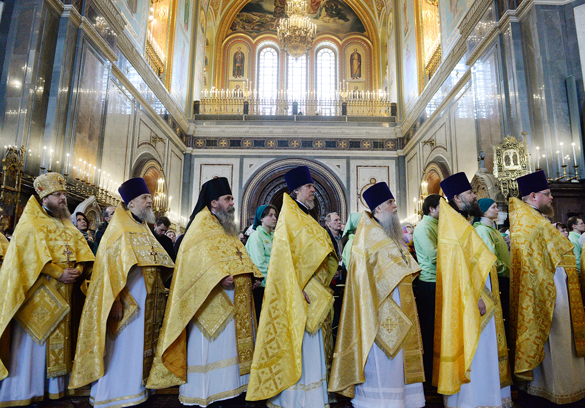 Slujirea Patriarhului de sărbătoarea Triumfului Ortodoxiei la catedrala „Hristos Mântuitorul”, or. Moscova