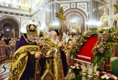 În ajunul Duminicii Închinării Sfintei Cruci Întâistătătorul Bisericii Ruse a oficiat privegherea la catedrala „Hristos Mântuitorul”, or. Moscova