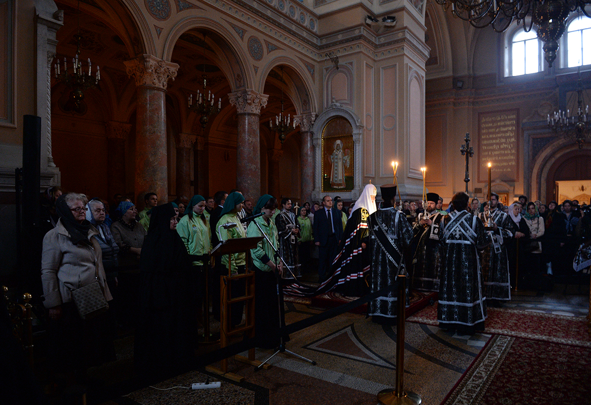 Slujirea Patriarhului în ajun de Miercurea Mare la mănăstirea stavropighială „Sfântul prooroc Ioan, Înaintemergătorul Domnului”