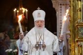 В праздник Светлого Христова Воскресения Предстоятель Русской Церкви возглавил торжественное богослужение в Храме Христа Спасителя