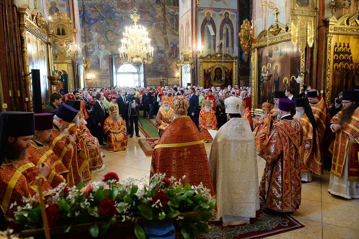 Slujirea Patriarhului în ziua de marți din Săptămâna Luminată în lavra „Sfânta Treime” a cuviosului Serghie. Liturghia și hirotonia arhimandritului Arsenii (Perevalov) în treapta de episcop de Iuriev