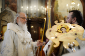 În ajunul sărbătorii Înălțarea Domnului Sanctitatea Sa Patriarhul Chiril a oficiat privegherea la catedrala „Hristos Mântuitorul”, or. Moscova