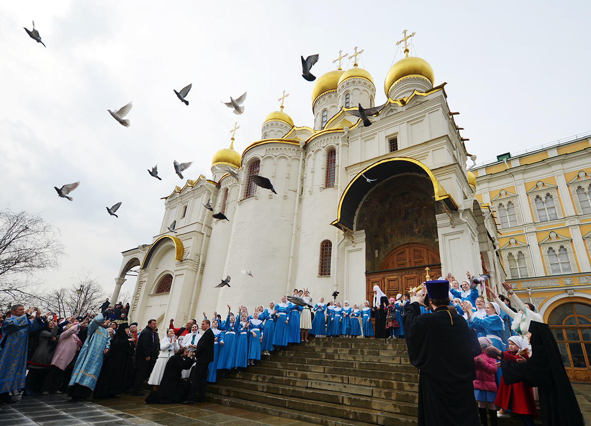 Патриаршее служение в праздник Благовещения Пресвятой Богородицы в Благовещенском соборе Московского Кремля