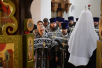 Патріарше служіння в Великий понеділок в Донському монастирі. Літургія. Молебень на початок мироваріння