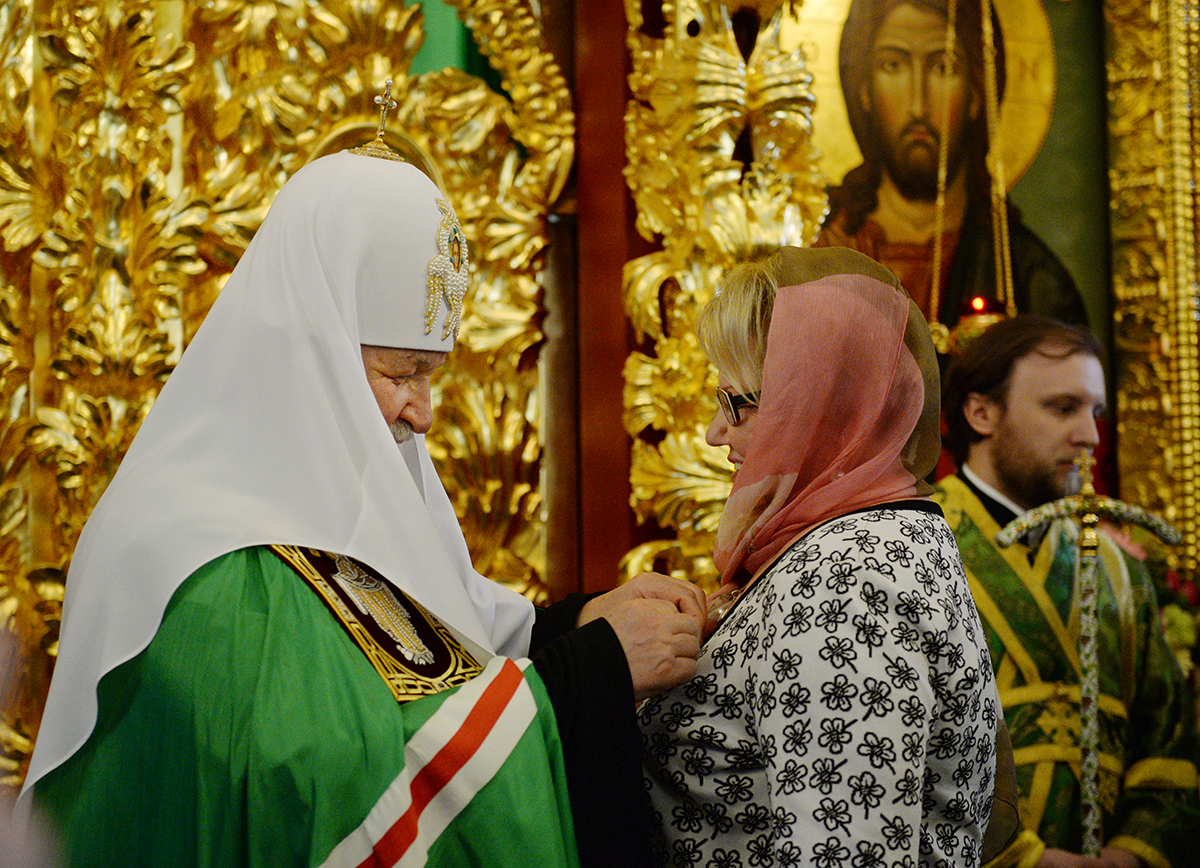 Патриаршее служение в день Святого Духа в московском храме Живоначальной Троицы в Троице-Лыкове