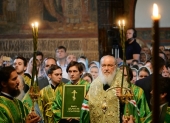 Sanctitatea Sa Patriarhul Chiril a săvârșit în Lavra „Sfânta Treime” a Cuviosului Serghie Vecernia Mică cu citirea Acatistului Cuviosului