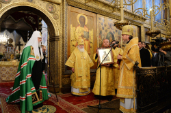 У день пам'яті святителя Московського Петра Предстоятель Руської Церкви звершив Літургію в Успенському соборі Московського Кремля