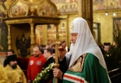 В праздник Собора Пресвятой Богородицы Святейший Патриарх Кирилл совершил Литургию в Успенском соборе Кремля