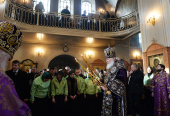Slujirea Patriarhului în Sâmbăta primei săptămâni din Postul Mare la biserica cu hramul „Sfântul Arhanghel Mihail” pe lângă clinicele din cartierul Devicie Pole, or. Moscova