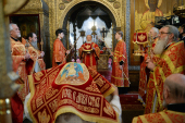 Slujirea Patriarhului în Lunea din Săptămâna Luminată în catedrala „Adormirea Maicii Domnului” din Kremlin, or. Moscova