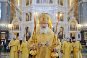 Slujirea Patriarhului în Duminica 1-a după Cincizecime în catedrala „Hristos Mântuitorul”. Hirotonia arhimandritului Feoctist (Igumnov) în treapta de episcop de Gorodișce