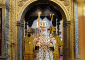 Slujirea Patriarhului de sărbătoarea Soborului Sfinților de la Moscova în catedrala „Adormirea Maicii Domnului” din Kremlinul Moscovei