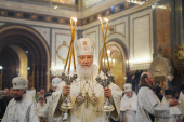Slujirea Patriarhului în Ajunul Nașterii Domnului în catedrala „Hristos Mântuitorul”. Hirotonia arhimandritului Leonid (Soldatov) în treapta de episcop de Alapaevsk