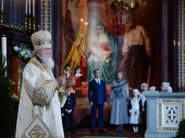 Slujirea Patriarhului de sărbătoarea Nașterii Domnului în catedrala „Hristos Mântuitorul”, or. Moscova