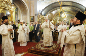 Slujirea Patriarhului în ajunul sărbătorii Botezului Domnului în catedrala episcopală „Arătarea Domnului”, or. Moscova