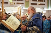 В канун праздника Сретения Господня Святейший Патриарх Кирилл совершил всенощное бдение в Сретенском ставропигиальном монастыре