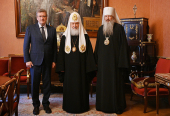 Întâlnirea Sanctității Sale Patriarhul Chiril cu guvernatorul regiunii Kirov I.V. Vasiliev și mitropolitul de Veatka Marc