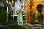 Slujirea Patriarhului în Duminica Floriilor în catedrala „Hristos Mântuitorul”. Hirotonia arhimandritului Stefan (Privalov) în treapta de episcop de Klin
