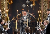 Во вторник Страстной седмицы Святейший Патриарх Кирилл совершил Литургию Преждеосвященных Даров в Высоко-Петровском ставропигиальном монастыре