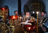 В канун среды Страстной седмицы Святейший Патриарх Кирилл принял участие в вечернем богослужении в Андреевском ставропигиальном монастыре