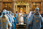 Slujirea Patriarhului de sărbătoarea Icoanei Maicii Domnului „Donskaya” la Mănăstirea Donskoi. Hirotonia arhimandritului Ignatii (Golincenko) în treapta de episcop de Eniseisk